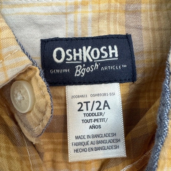 OshKosh B'gosh Yellow and White Plaid Button Down Shirt Size 2T 100% Cotton - Picture 2 of 6